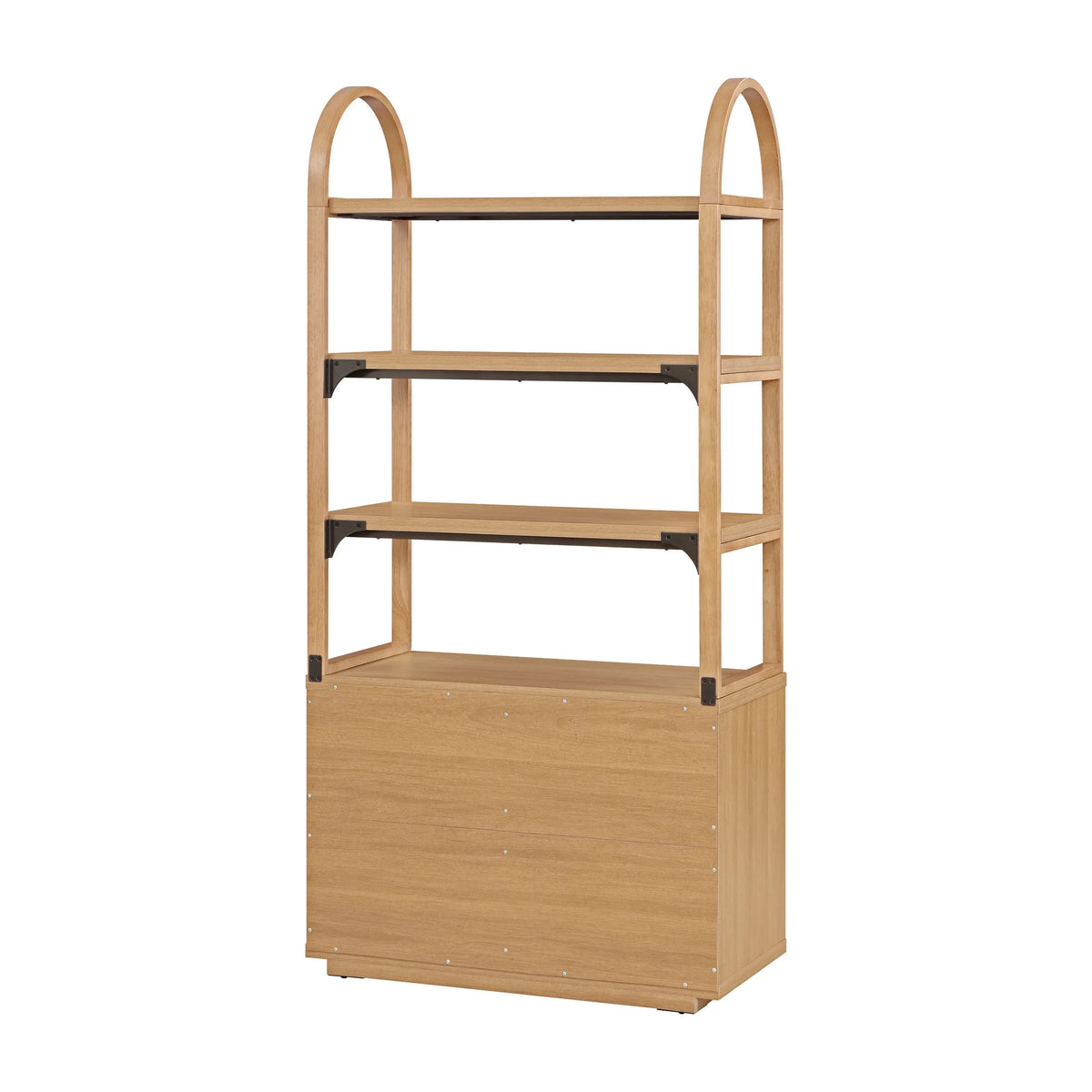 Beautiful Fluted 3-Shelf Bookcase with Storage Cabinet by Drew Barrymore, Light Honey Wood Finish