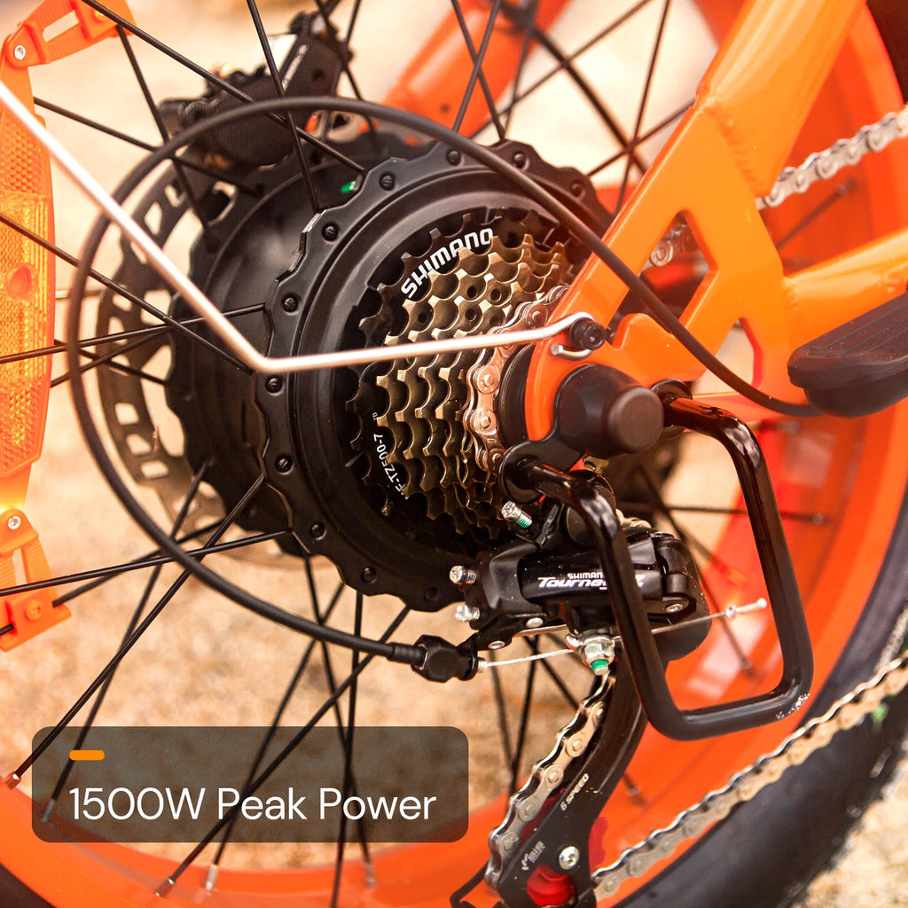 Bluvall Electric Bike, Peak 1500W 35MPH 20" Fat Tire E-Mountain Bikes, 52V 20Ah Ebike for Adults, Full Suspension Hydraulic Brakes UL2849 - Orange
