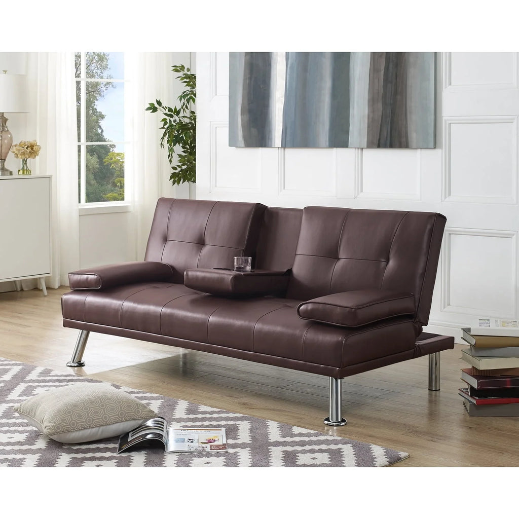 Futon Sofa with Armrest and Cupholders by Naomi Home-Color:Espresso