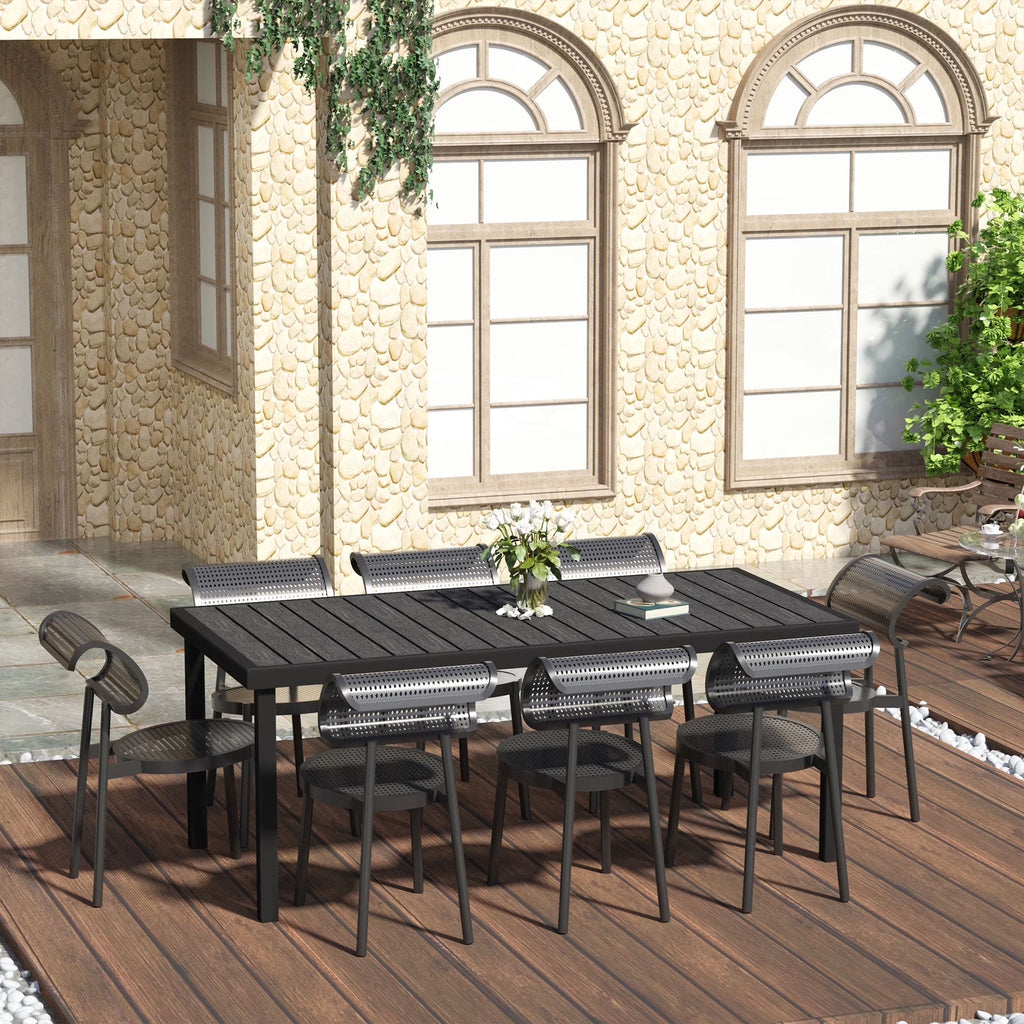 Outsunny 75" x 35" Outdoor Dining Table for 8 People, Rectangular Aluminum Frame Garden Table with All-Weather Faux Wood Top, Natural