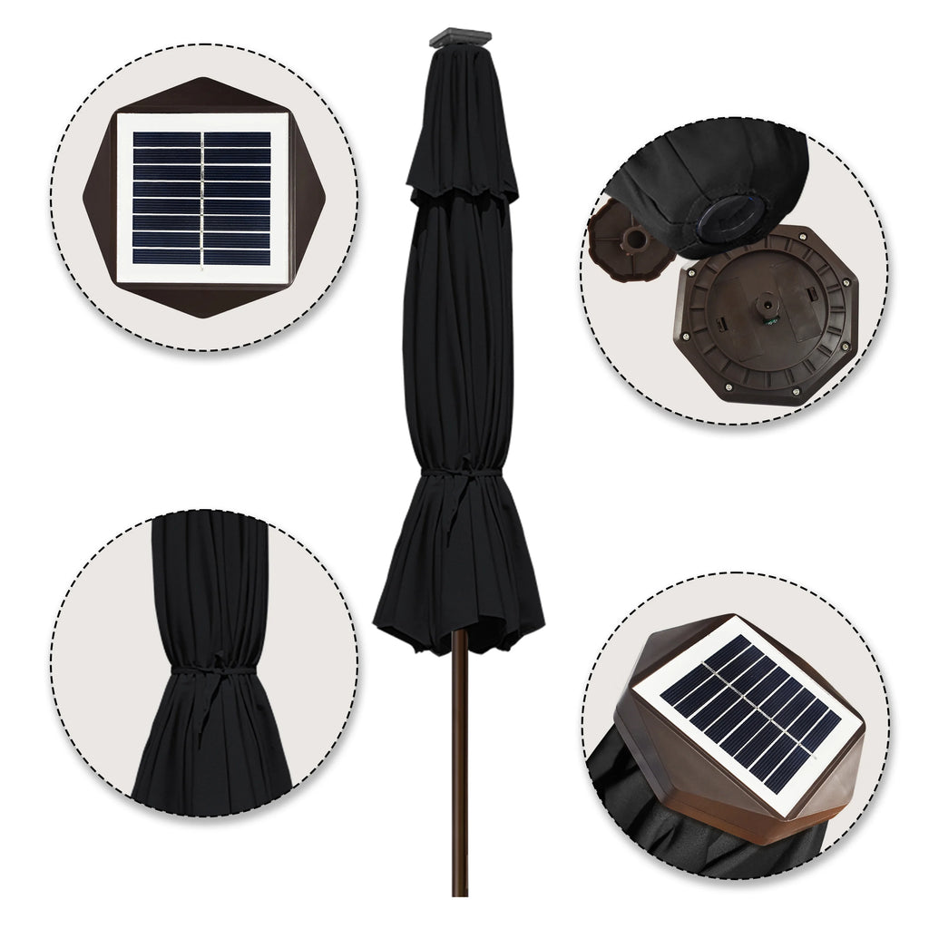 EliteShade Sunbrella Solar Umbrellas 9ft Market Umbrella with 80 LED Lights Patio Umbrellas Outdoor Table Umbrella with Ventilation and 5 Years Non-Fading Top,Ruby