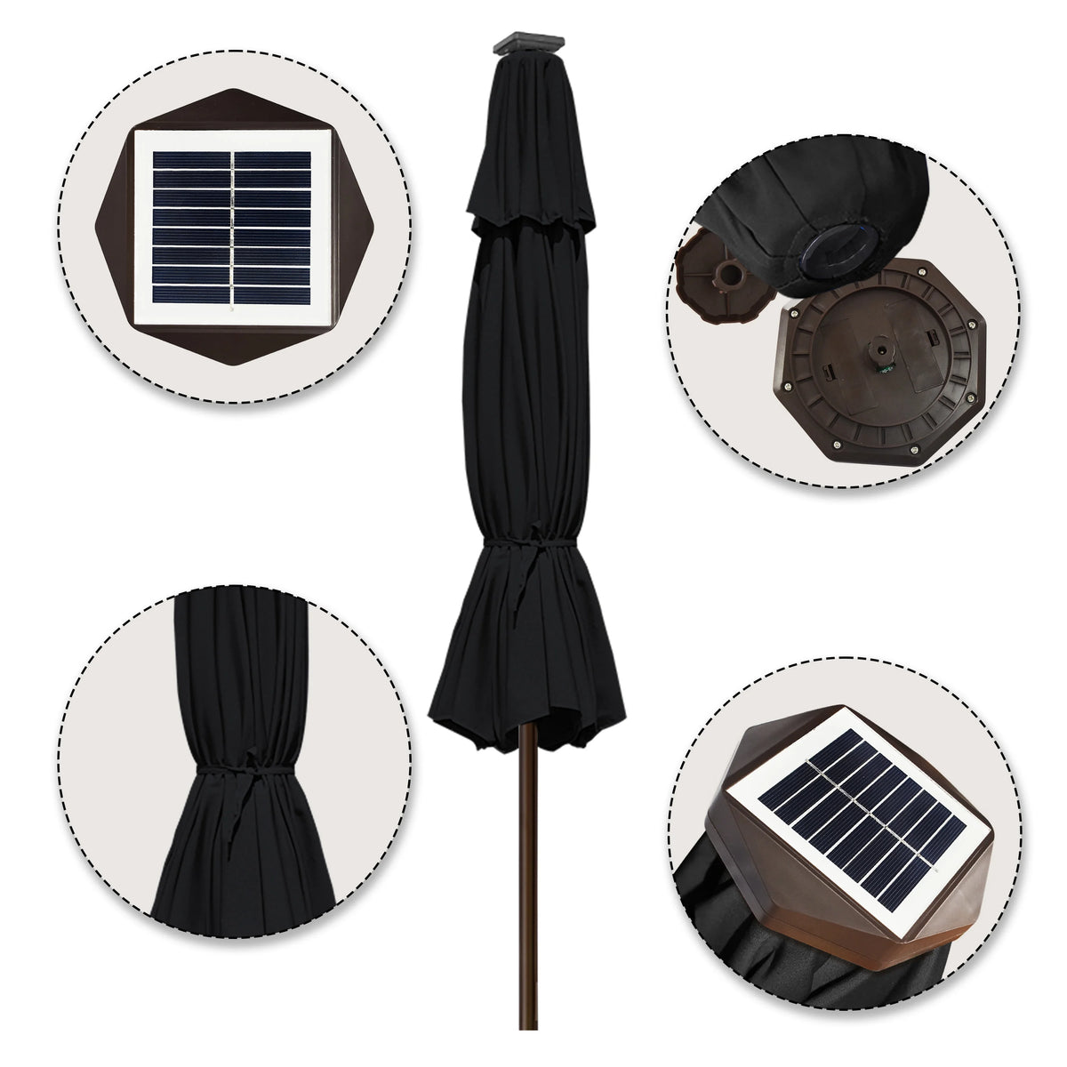 EliteShade Sunbrella Solar Umbrellas 9ft Market Umbrella with 80 LED Lights Patio Umbrellas Outdoor Table Umbrella with Ventilation and 5 Years Non-Fading Top,Ruby