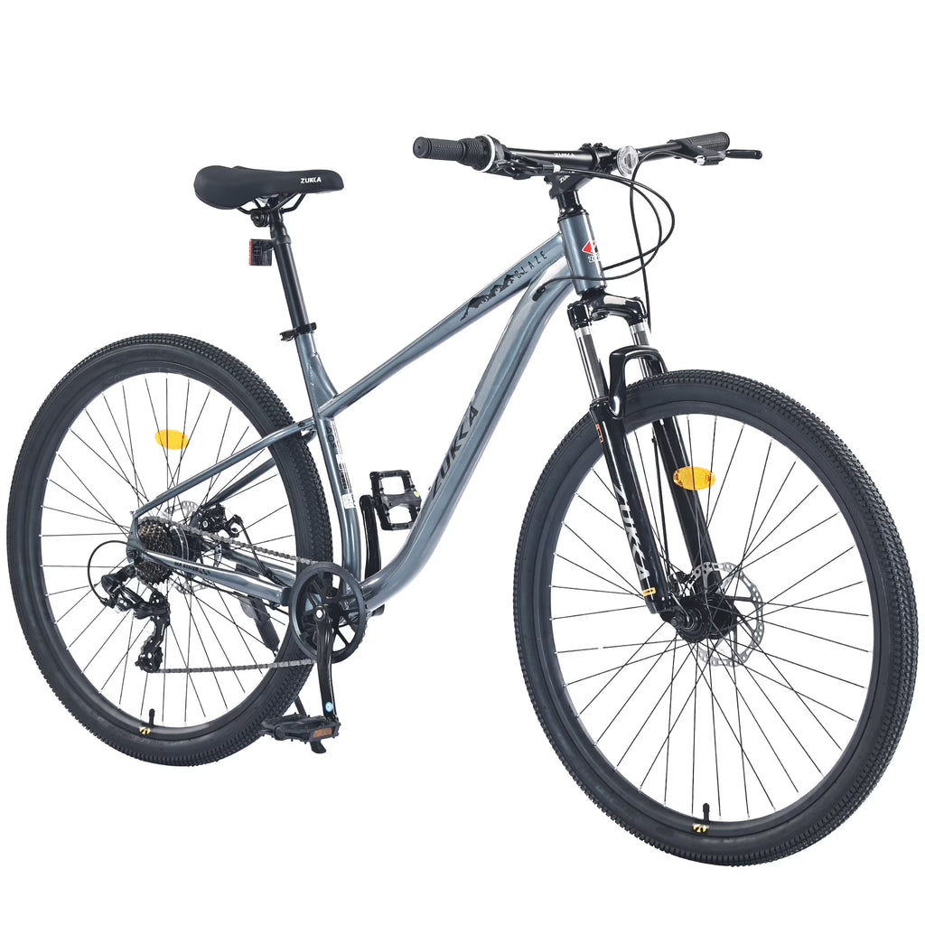 29" Mountain Bike 8 Speed Steel Frame City Bicycle with Front Suspension for Men Women, Gray