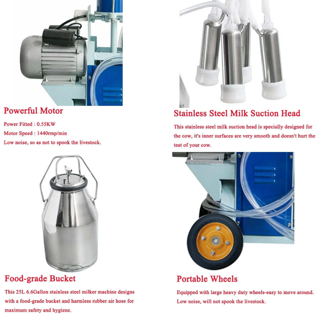 INTBUYING Electric Cow and Goat Piston Milking Machine with 25L Stainless Steel Bucket