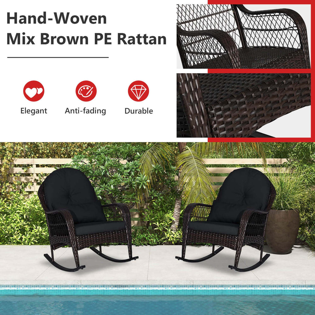 Costway Patio Wicker Rocking Chair W/Seat Back Cushions & Lumbar Pillow Porch Off White