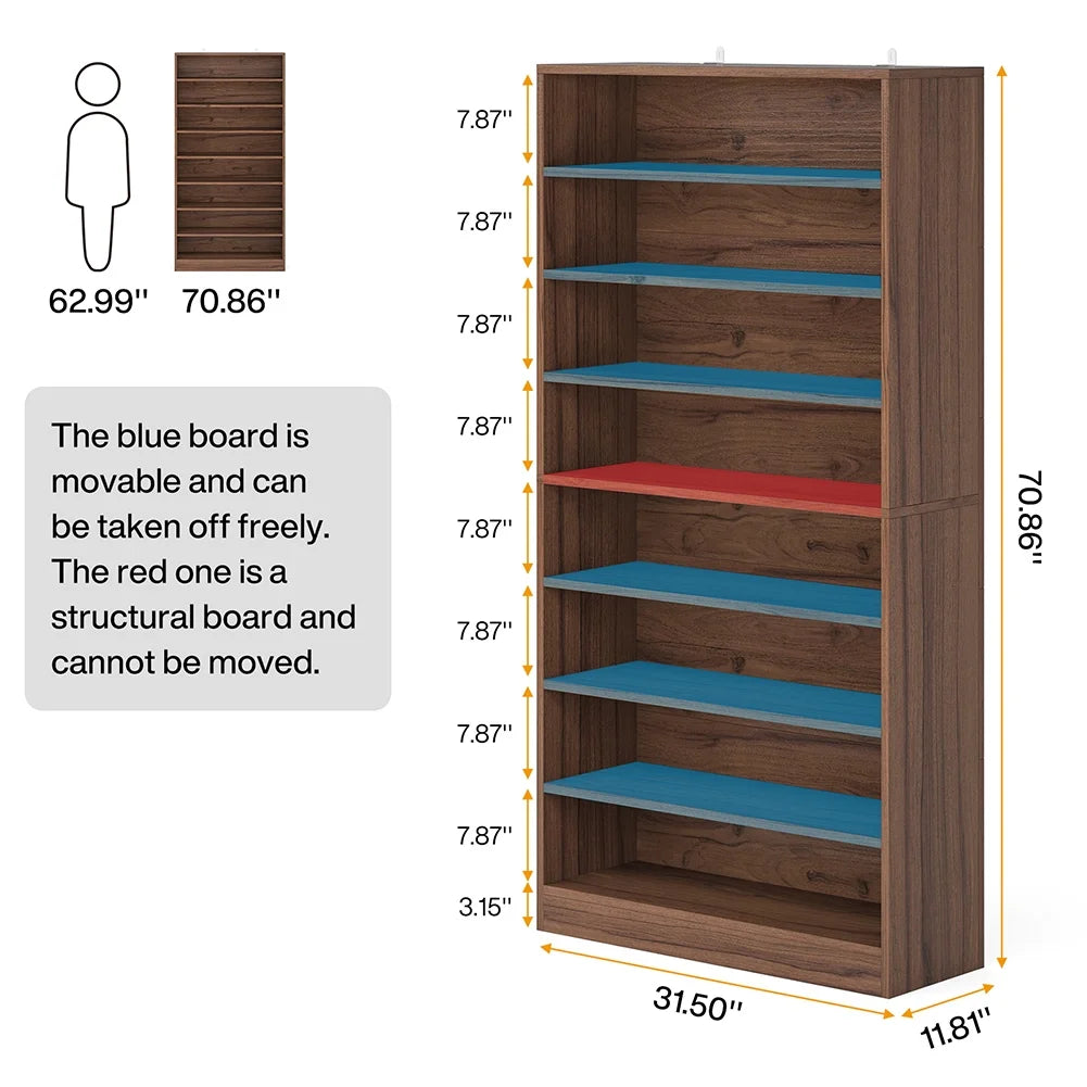 Hommoo Modern Wood Freestanding Shoe Cabinet, 8 Tiers 40-45 Pairs Shoe Storage Rack Organizer for Entryway, Gray