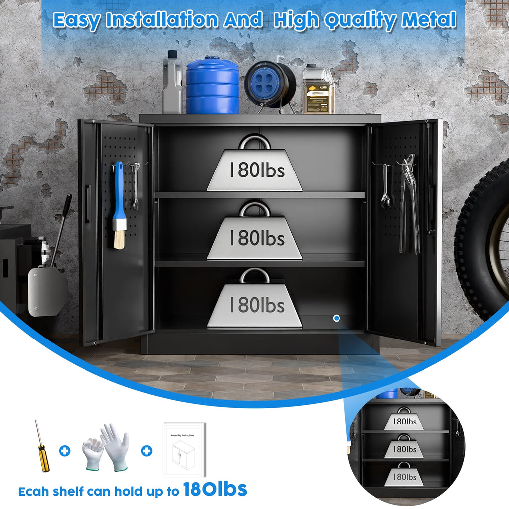 Supeer Locking Storage Cabinet with 5 Adjustable Shelves, Steel, Black, 71" H, Assemble Required
