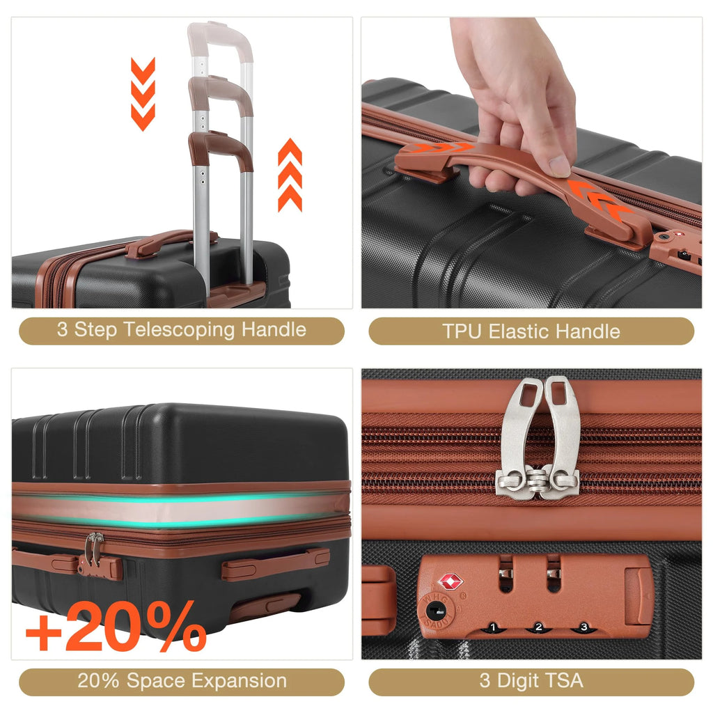 TROPOW Luggage Setss,Suitcases with Wheels,Luggage Expandable Suitcase 3 Piece Sets, Luggage Sets of 3 Piece Suitcase with Spinner Wheels, Hardshell Luggage 3 Piece Sets(20"/24"/28")