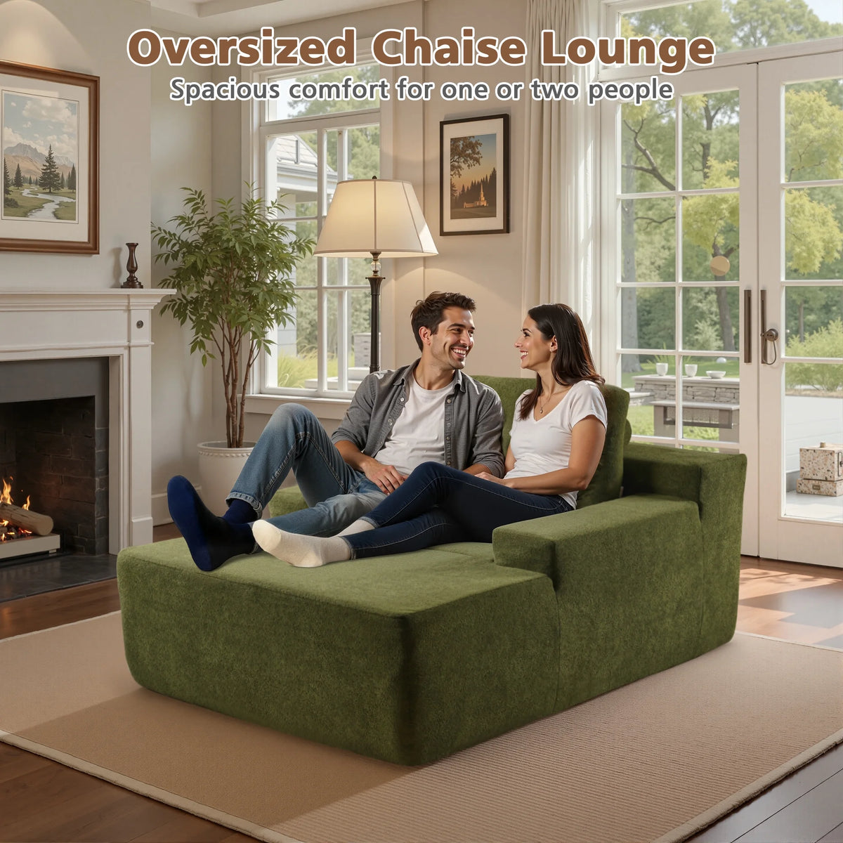 Ovios 67'' Oversized Chaise Lounge Chair Indoor Cloud Plush Corduroy Floor Sofa Bed Deep Seat No Assembly Couch for Living Room, Black
