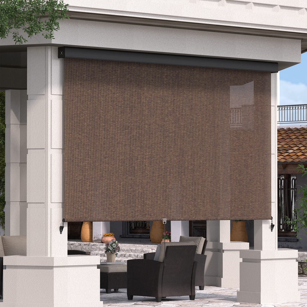 Vicllax Outdoor Patio Blinds Sun Shades Spring Roller Shade with Valance for Patio, Gray, 8'Wx8'H