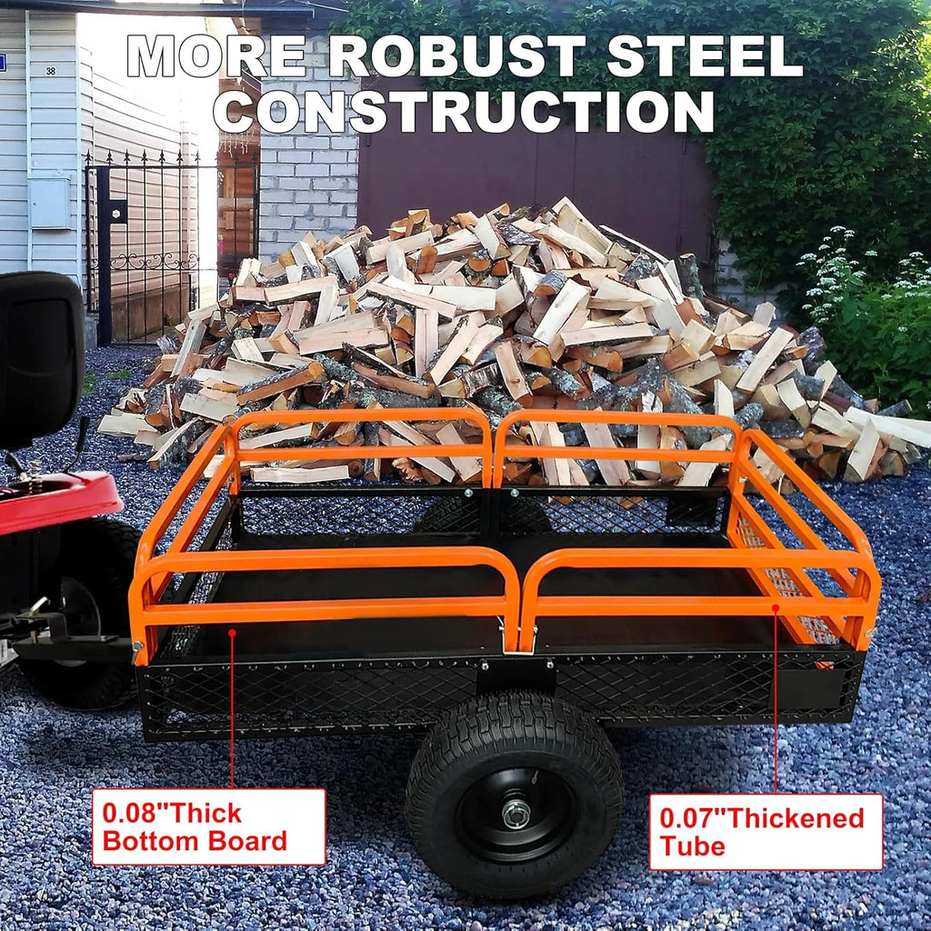 Heavy Duty Steel ATV Trailer,1600 Lbs Dump Cart, 15 Cubic Feet, Removable Sides, for Riding Lawn Mower Tractor