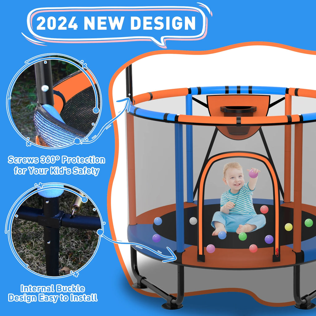 CITYLE Trampoline for Kids 600LBS 60'' 5FT Toddler Trampoline Indoor Outdoor with Basketball Hoop, Swing, Adjustable Bar, Mini Small Trampoline with Enclosure, Gifts for Toddlers, Boys & Girls