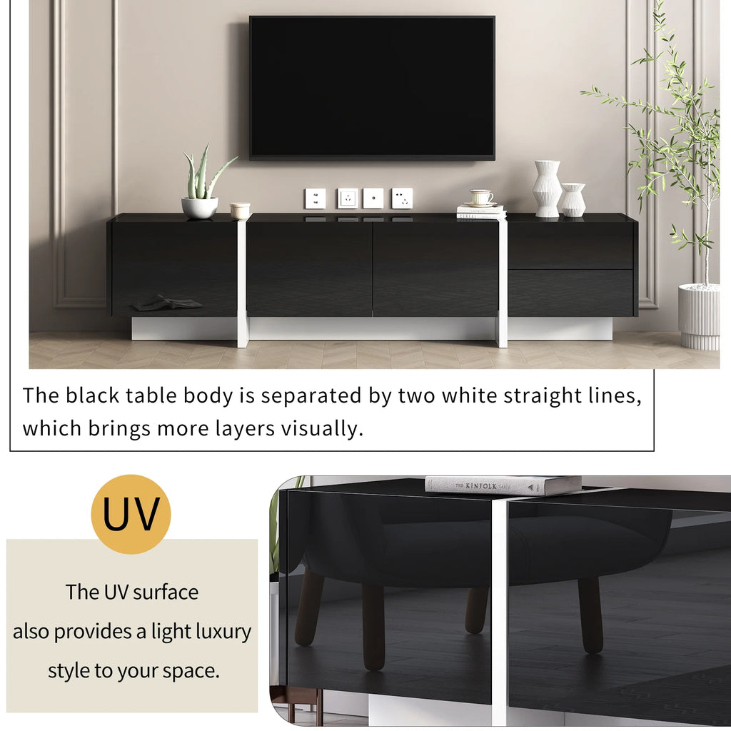 EUROCO Mid-Century Modern TV Stand Up to 80" Contemporary Rectangle ,Unique Style TV Console Table with Cabinet&High Gloss UV Surface for Living Room Bedroom