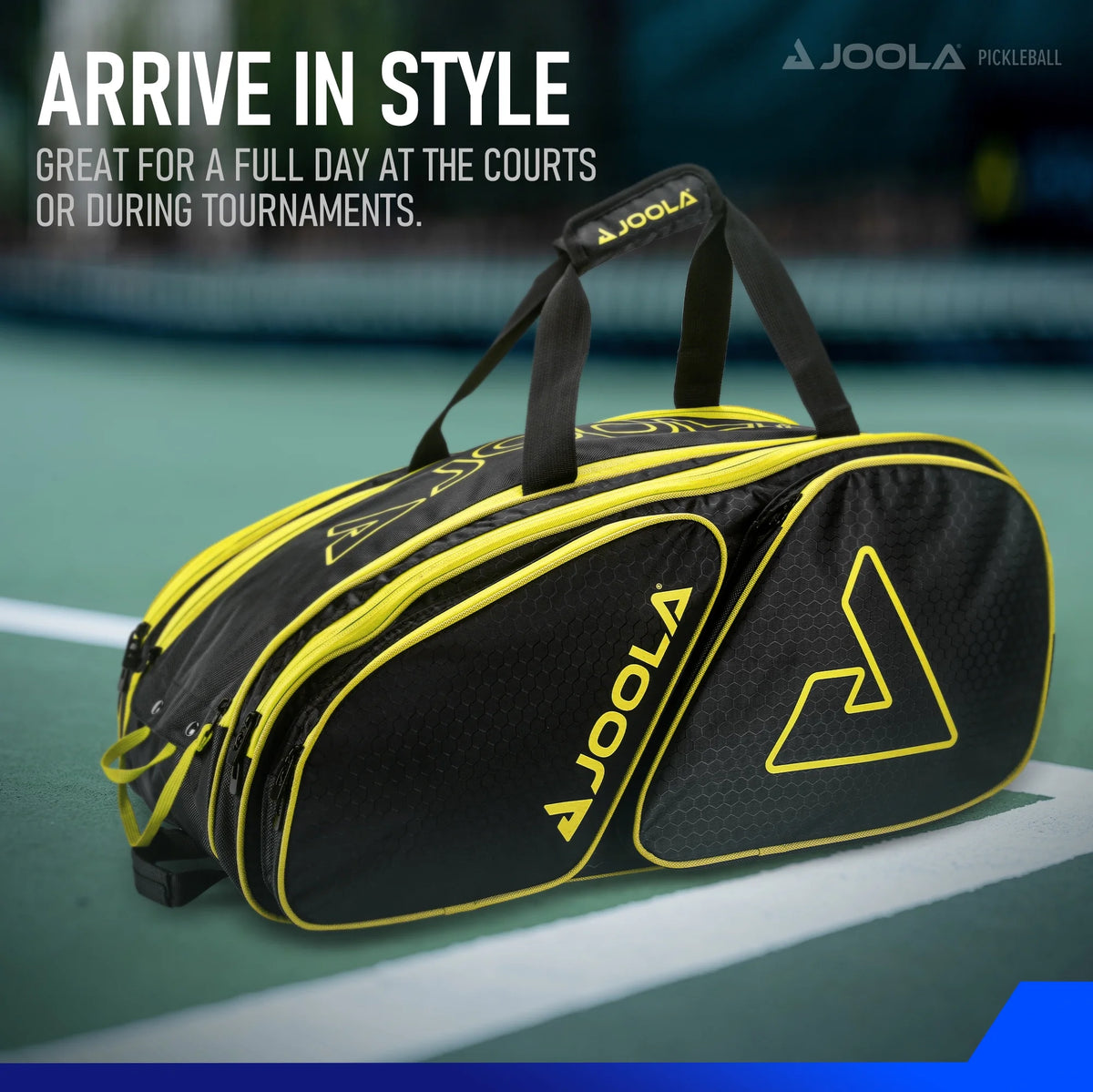 JOOLA Tour Elite Pickleball Bag, Backpack, Duffle Bag for Pickleball and Racket Sports, Black/Yellow