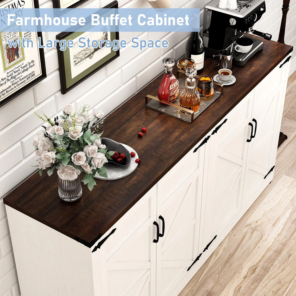 71" Tall Farmhouse Kitchen Pantry Cabinet, 5 Layers Storage Cabinet with Adjustable Shelves, Farmhouse Pantry Cabinet with 4 Barn Doors for Kitchen, Dining Room, Bathroom, Living Room, Rustic White