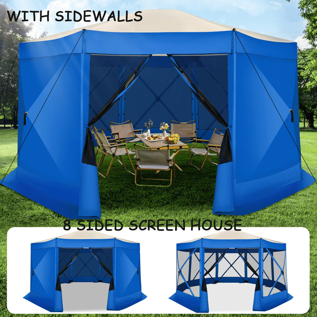 COBIZI 8x8 Pop up Gazebo Tent, Ez up Waterproof Screen Tent Screen House, Portable Outdoor Canopy Sun Shelter with 3 Sidewalls, Carry Bag & Ground Stakes for Camping, Garden and Picnics, Gray