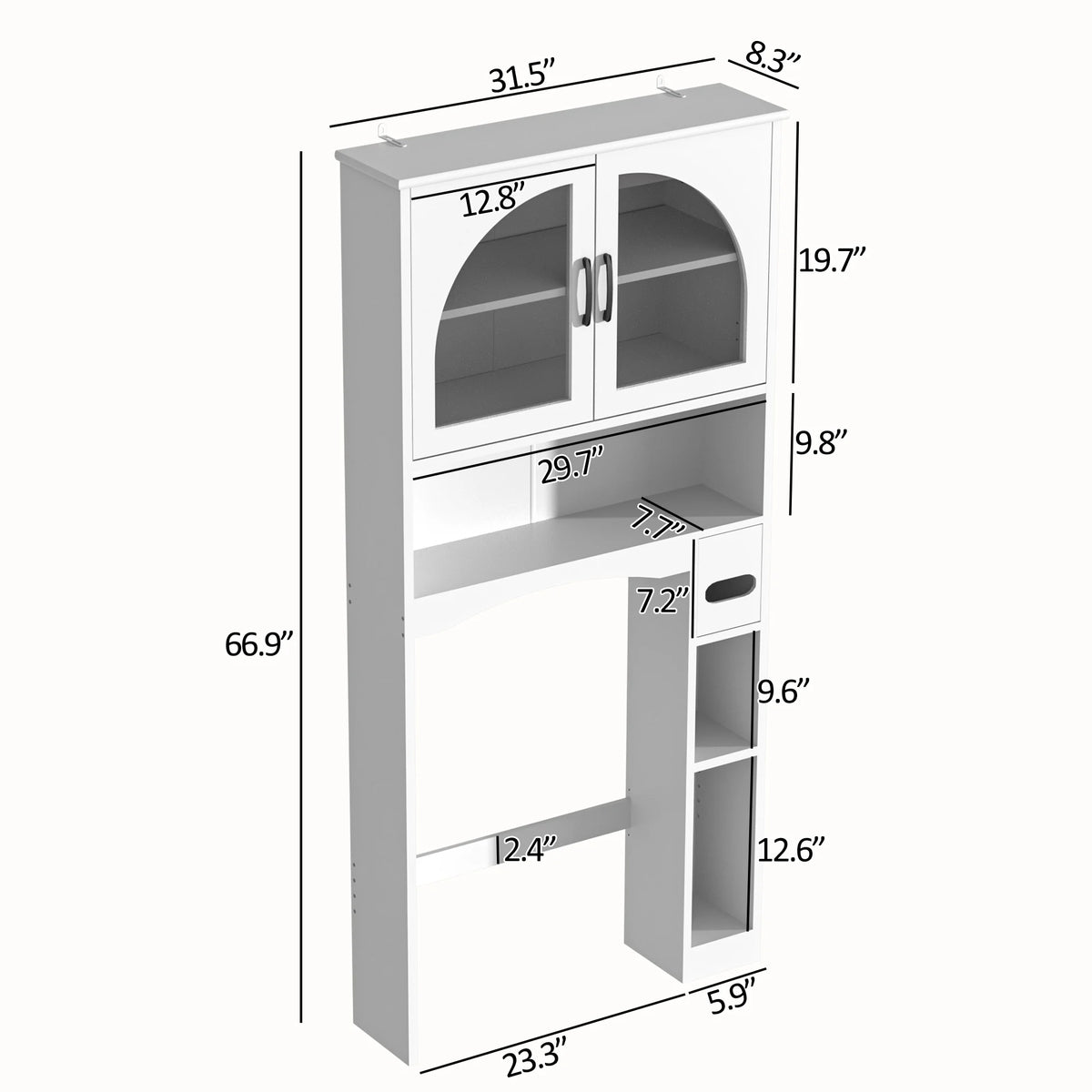HARIPUL Over The Toilet Storage Cabinet w/ Unique Wood Grain & Arc Design, Freestanding Bathroom Shelf Organizer Space Saver w/ Doors & Anti-Tip Device, Wood Color