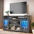 Dextrus TV Stand with LED Lights for TVs up to 70", Entertainment Center Media Console Cabinet with Glass Door, Rustic Gray