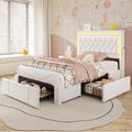 Platform Bed Twin Size with Storage Drawers and Headboard,, Twin Size Velvet Upholstered Bed with RGB Lighting and Power Outlet, No Box Spring Needed, Noise-Free, White