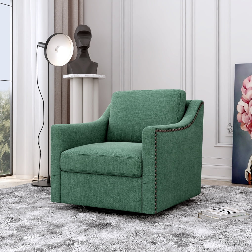 Swivel Accent Chair Armchair, 360�� Swivel Chair in Cotton Linen, Living Room Chairs with Wide Cusion and Curved Armrest, Comfy Barrel Sofa Reading Chairs for Bedroom, Small Spaces, Office, Grey