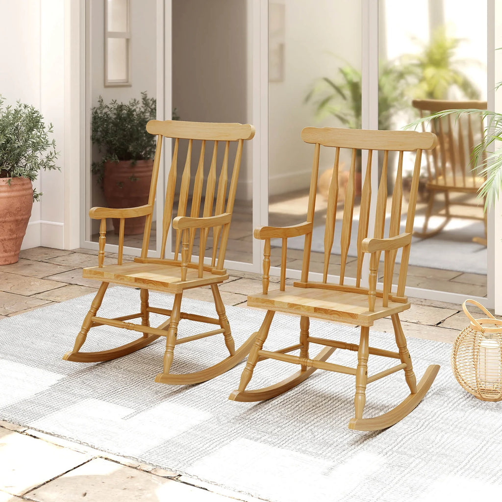 Costway Solid Wood Rocking Chair Porch Rocker Indoor Outdoor Seat Glossy Finish White