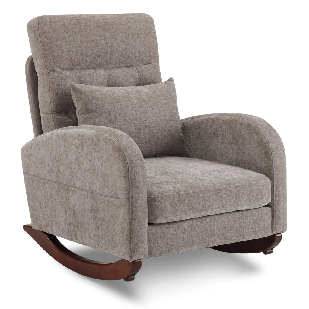 Ktaxon Rocking Accent Chair Glider Reading Chair Comfy Teddy Velvet Upholstered Single Sofa Rocker for Living Room, Nursery, Bedroom Beige