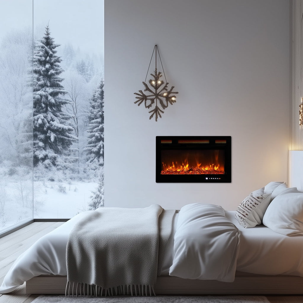 Ktaxon 30" Electric Fireplace, Freestanding/Inserts/Wall Mounted Fireplace Heater with Remote Control, 12 Adjustable Flame Colors, Log & Crystal, 8H Timer for Living Room, Bedroom