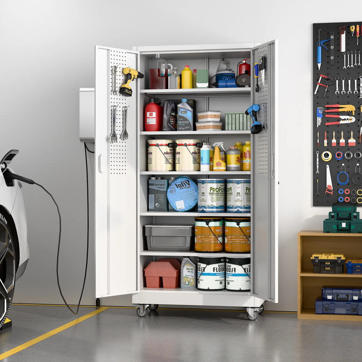 Aobabo Metal Storage Cabinet with Lock,Garage Storage Cabinet with Wheels,72In Steel Storage Cabinet for Garage Home Storage, Black Required-Assembly
