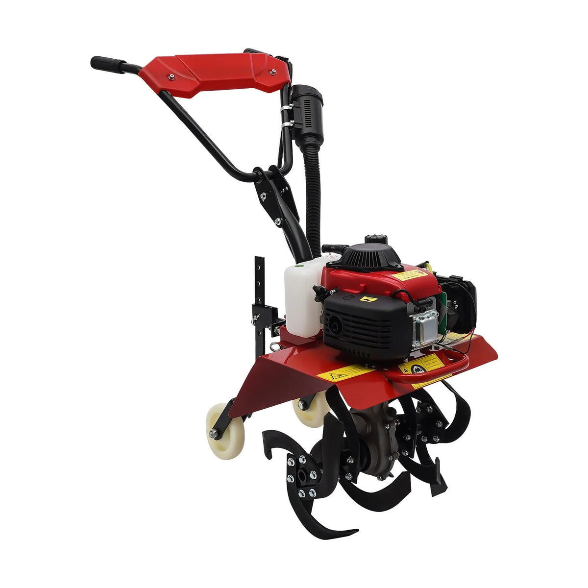 63cc Air-Cooled Gas Power Garden Tiller Cultivator Equipment 4-Stroke Portable Gas Tiller Yard Plant Farm Tilling Tool 1600W 9000RPM