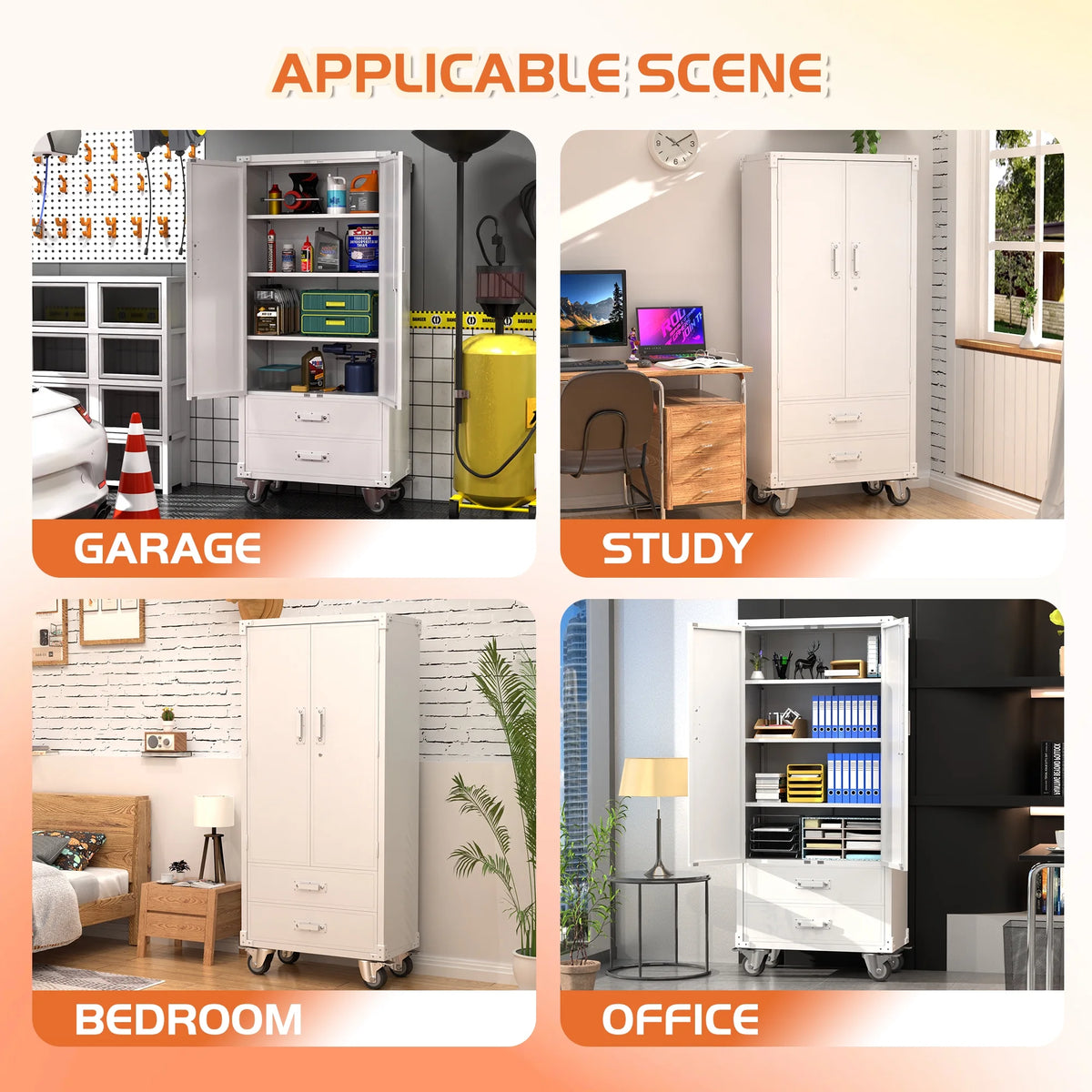 SUPEER 71" Metal Storage Cabinets with Wheels and Pegboards, Industrial Cabinet with 2 Drawers and 2 Adjustable Shelves,, Assembly Required