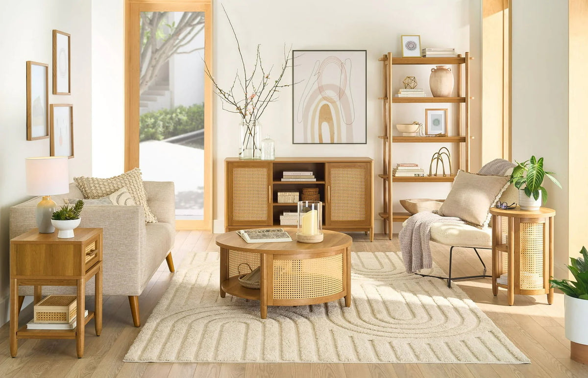 Better Homes & Gardens Springwood Caning Desk, Light Honey Finish