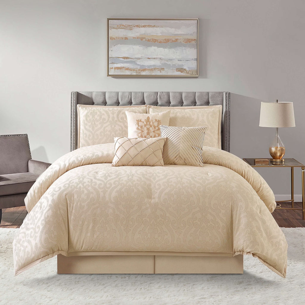 Lanco Smoke Grey Comforter Set California King Size, 9 Piece Jacquard Floral Bedding Set, All Season, Ultra-Soft, Matching Pillows & Shams, Bed Skirt