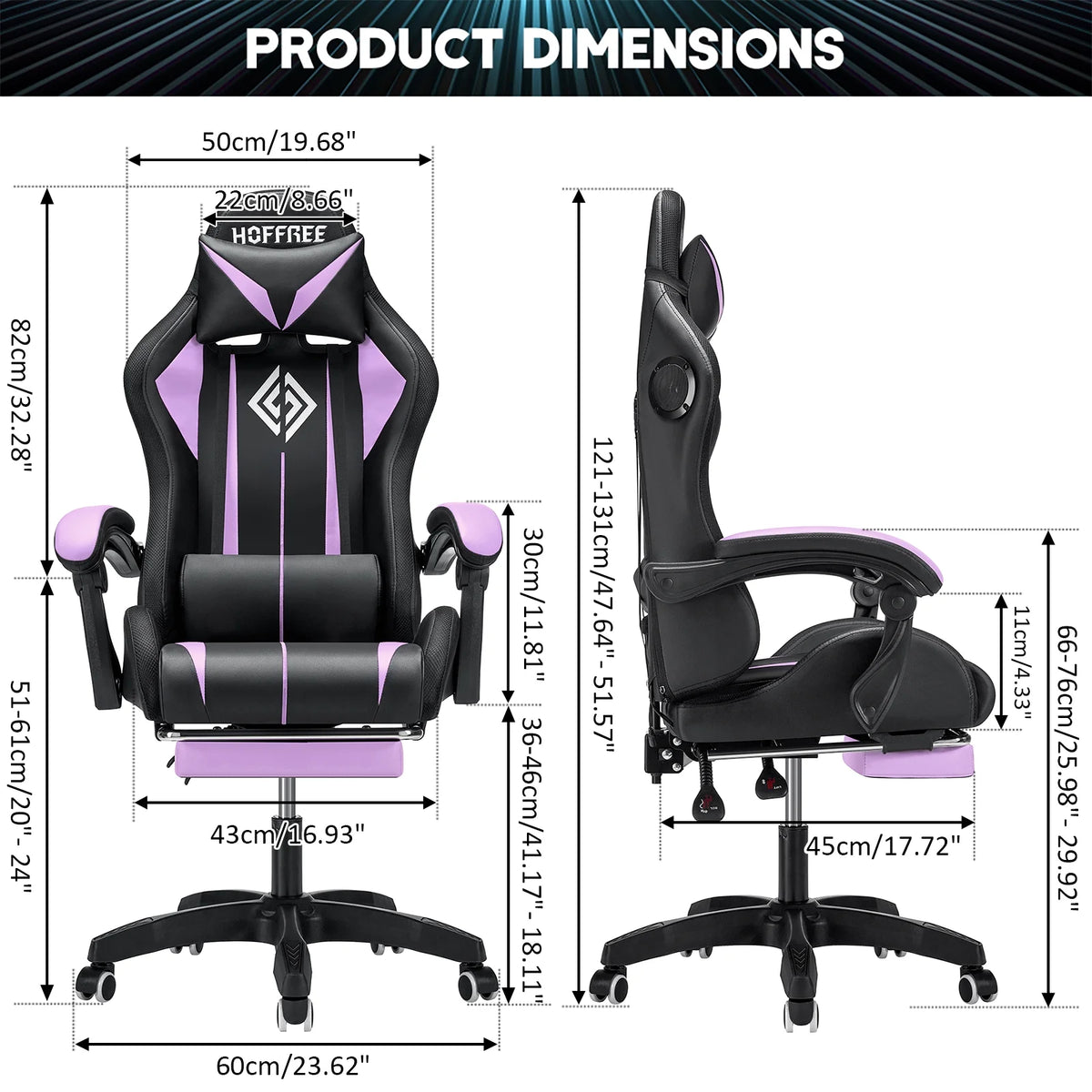 Hoffree Gaming Chair with Bluetooth Speakers and Footrest Massage Office Chair with LED Lights Ergonomic Game Chair High Back with Lumbar Support and Headrest Adjustable Swivel for Adults 300lb