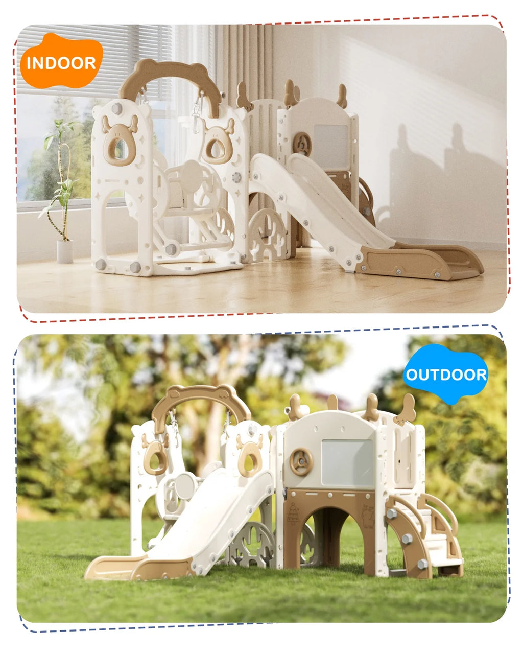 KORIMEFA 13-in-1 Toddler Slide, Kids Swing and Slide for Toddlers Age 1-4, Outdoor Indoor Playground Playset for Toddlers with Basketball Hoop and Ball Playset Telescope, Blue