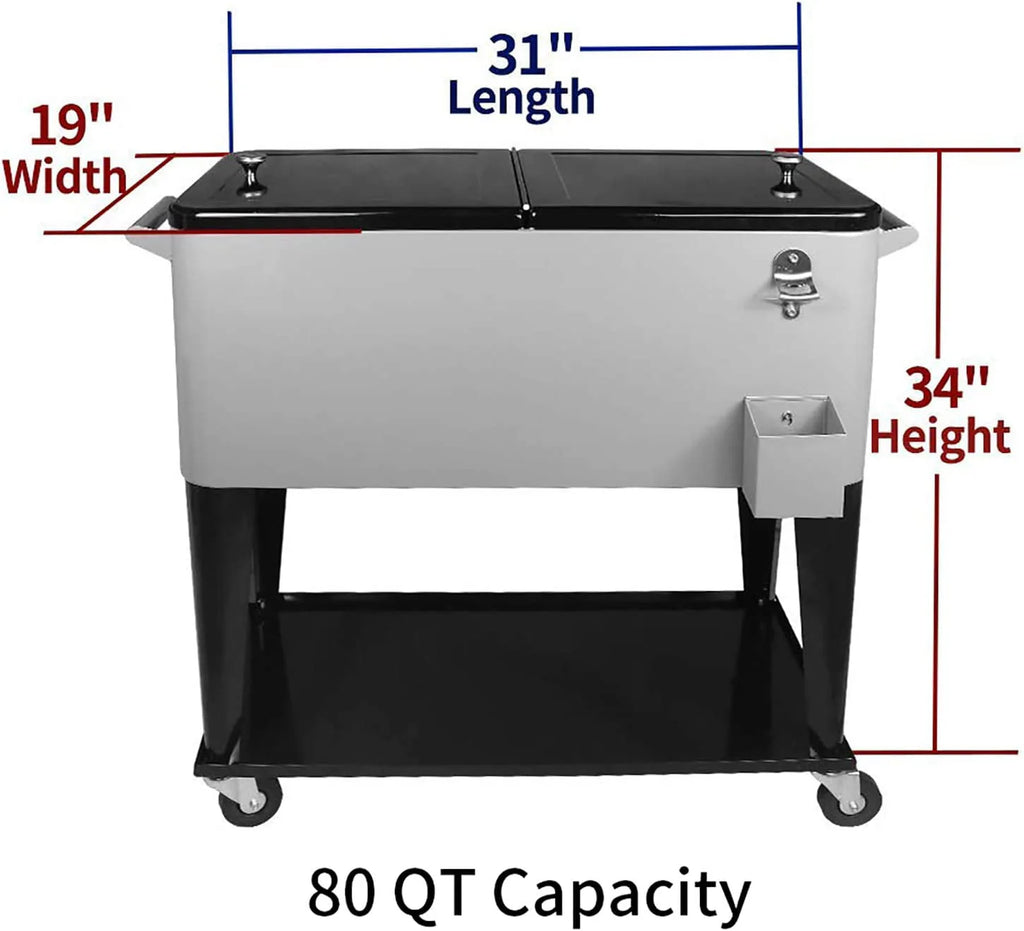 FreeLung 80QT Rolling Cooler Cart with Wheels Ice Chest Outdoor Backyard Coolers on Wheels Silver