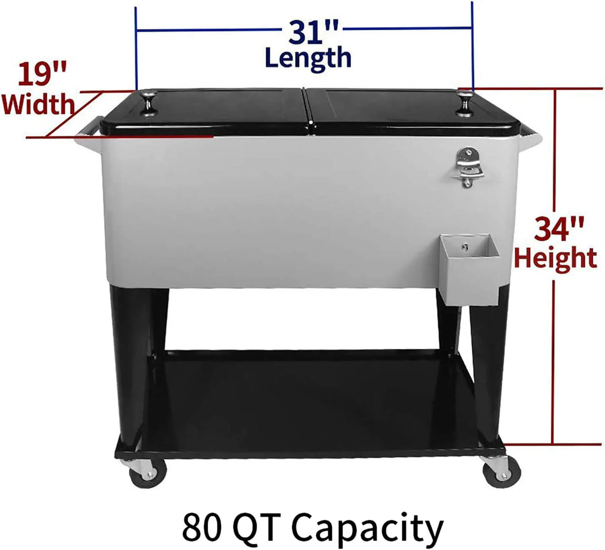FreeLung 80QT Rolling Cooler Cart with Wheels Ice Chest Outdoor Backyard Coolers on Wheels Silver