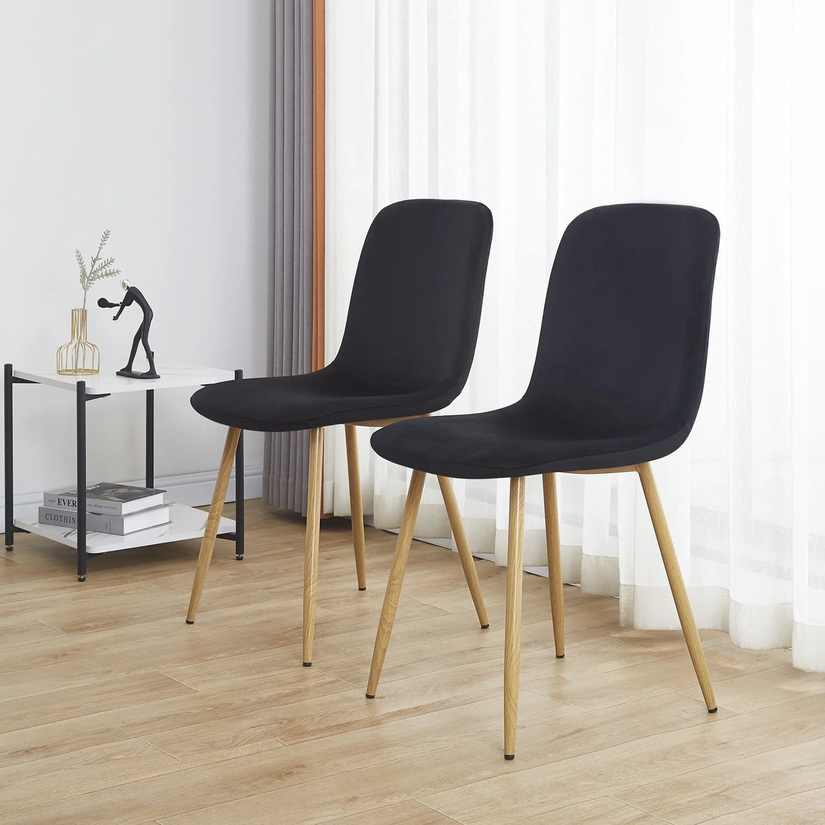Highsound Dining Chairs Set of 4,Mid-Century Modern Upholstered Dining Chairs with Velvet Cushion Seat for Dinning Room&Living Room, Black
