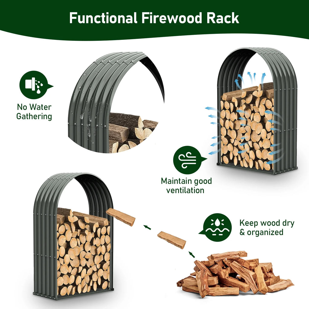 TRAMULL Outdoor Heavy Duty Galvanized Steel Log Holder
