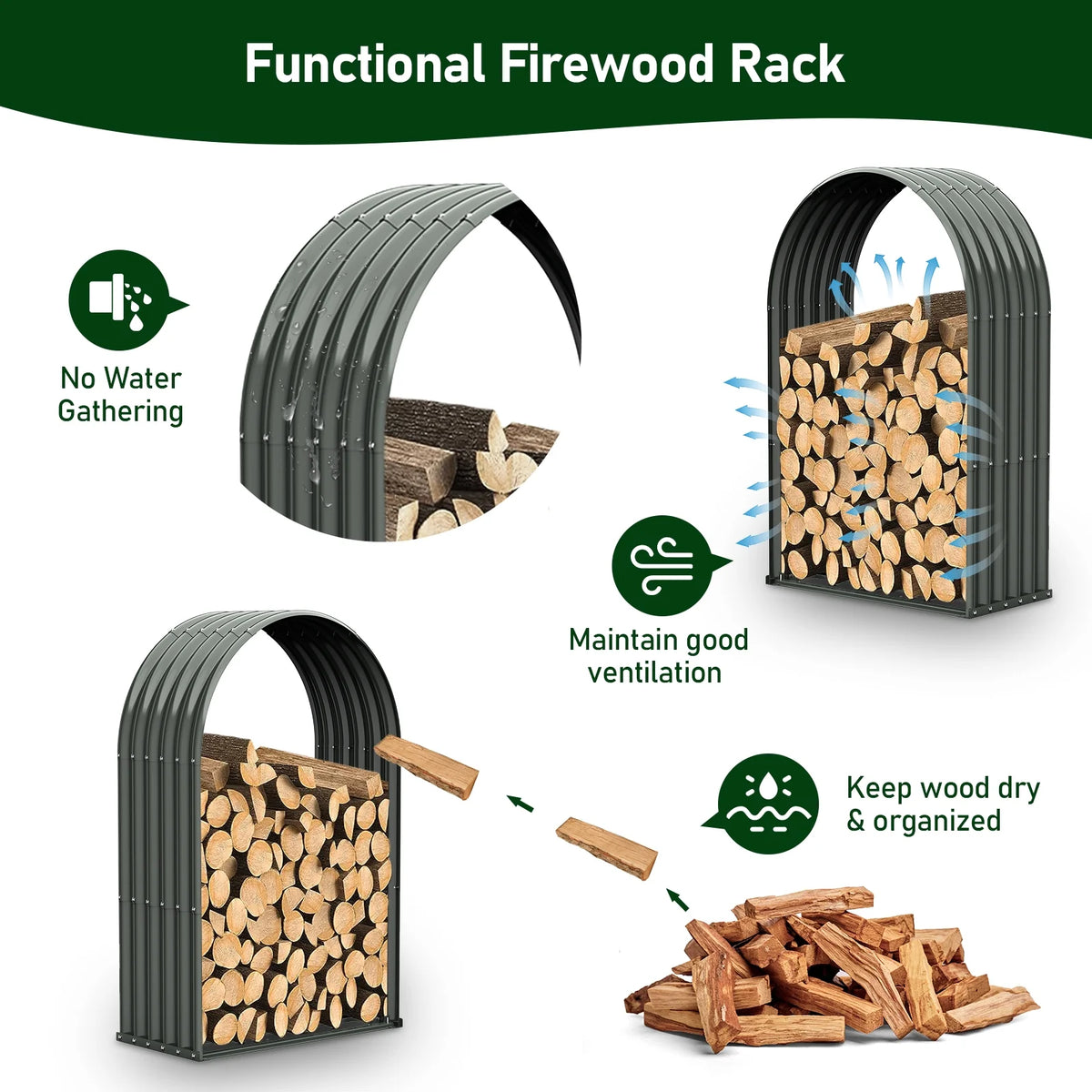 TRAMULL Outdoor Heavy Duty Galvanized Steel Log Holder