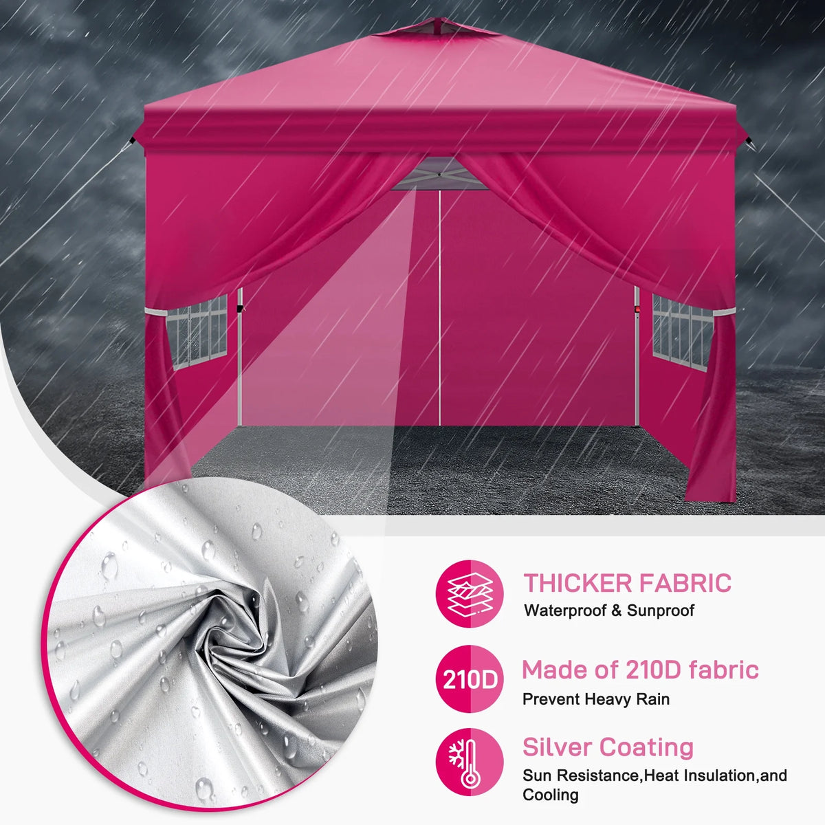 Ktaxon 10x10 Ez Pop Up Canopy Tent,Outdoor Sun Shade Shelter,Outdoor Gazebo,One Push Setup with Sidewalls,1 Roller Bag,4 Sandbags,UPF50+ - Pink
