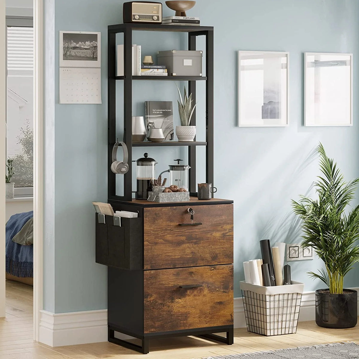 2 Drawer File Cabinet with Lock, Filing Cabinet fits Letter, Legal, A4 Size, Hanging File Folders, File Cabinets with Adjustable Storage Shelf,Rustic Brown