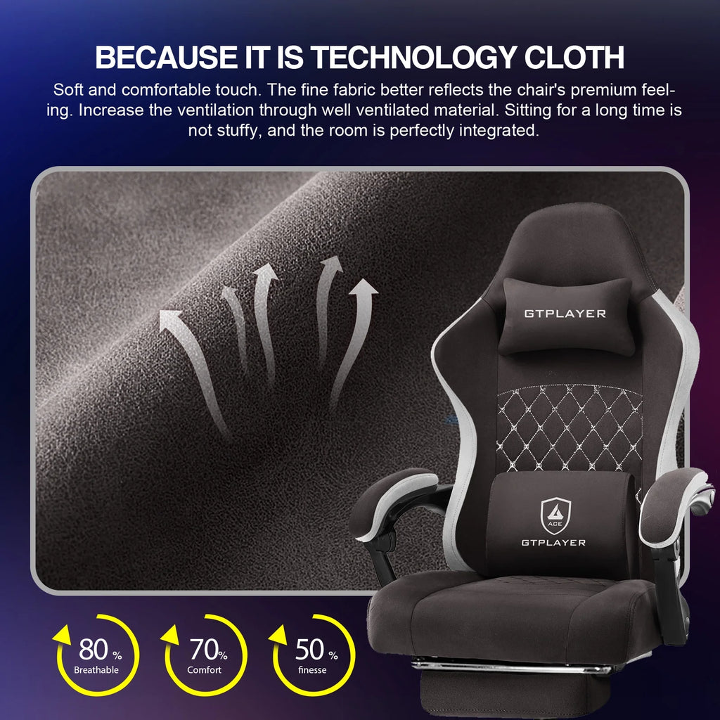 GTPLAYER Ergonomic High Back Pocket Spring Cushion Gaming Chair with Footrest & Linkage Armrests, Black