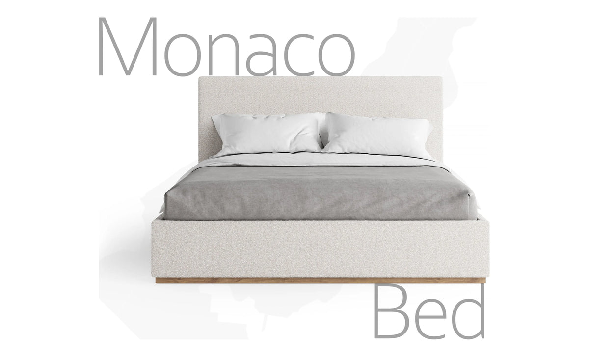 Modern King Bed Frame with Headboard - Upholstered King Size - Monaco Bed - Free Assembly, Sturdy Wood Platform Bedframe, Strong Wooden Slats, Strong Weight Capacity, Non-Slip and Noise-Free