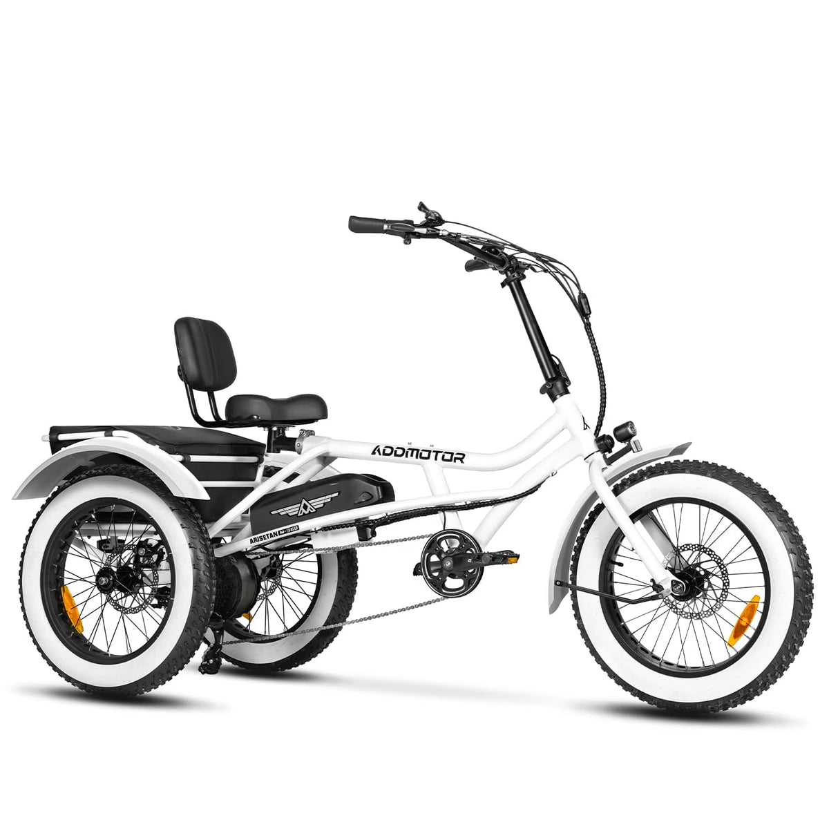 Addmotor M-360II Semi-Recumbent Electric Trike, 85MI, Fat Tire 3 Wheel Electric Bike for Adults, 750W 48V 20Ah Electric Tricycle for Seniors, 20" Electric Trike with Speed Differential, Green