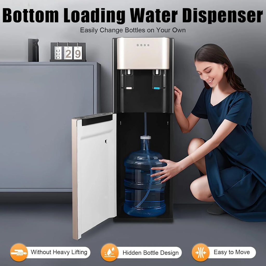 Bottom Loading Water Cooler Dispenser, 5 Gallon Bottles 2 Temperature Settings Hot & Cold Water Dispensers Stainless Steel Construction Bottom Load Water Dispenser (Gold)