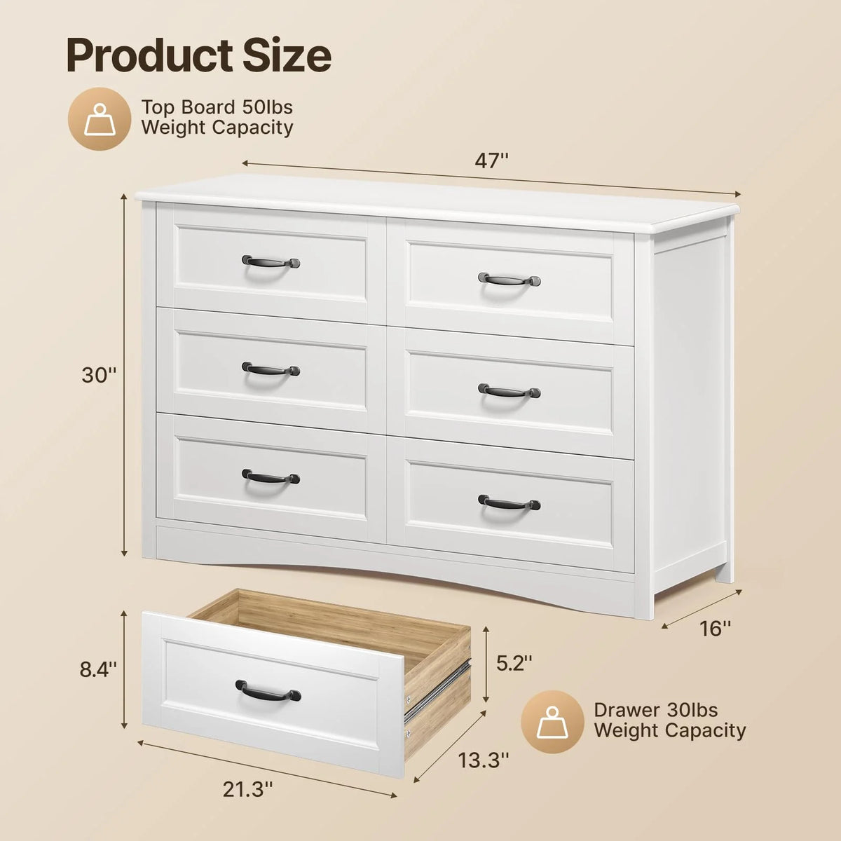Bedroom Furniture Set, Queen Bed Frame, 2 Nightstands, 5-Drawer Dresser & 6-Drawer Dresser for Large Bedrooms