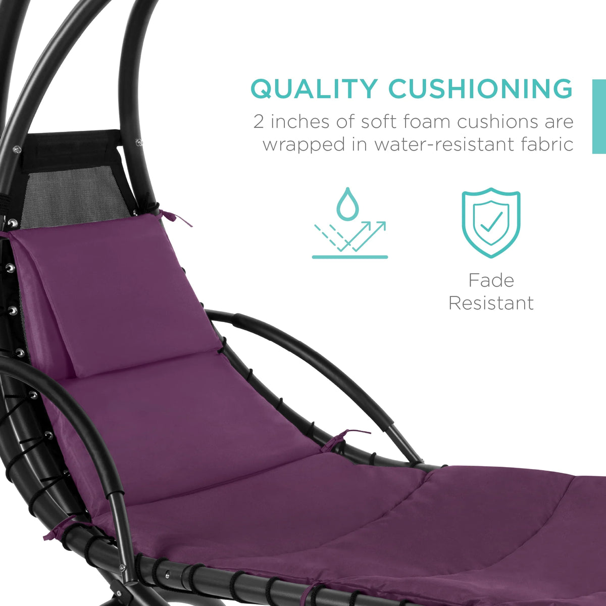 Best Choice Products Hanging Curved Chaise Lounge Chair Swing for Backyard, Patio w/ Pillow, Shade, Stand - Teal