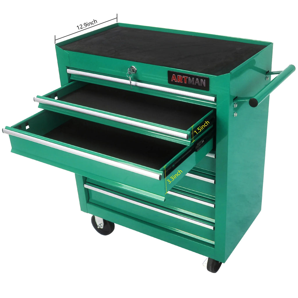 7-Drawer Rolling Tool Chest, Metal Tool Storage Organizer Cart with Locking System and Wheels, Multifunctional Mechanic Tool Cart for Garage, Warehouse, Workshop, Repair Shop, Red