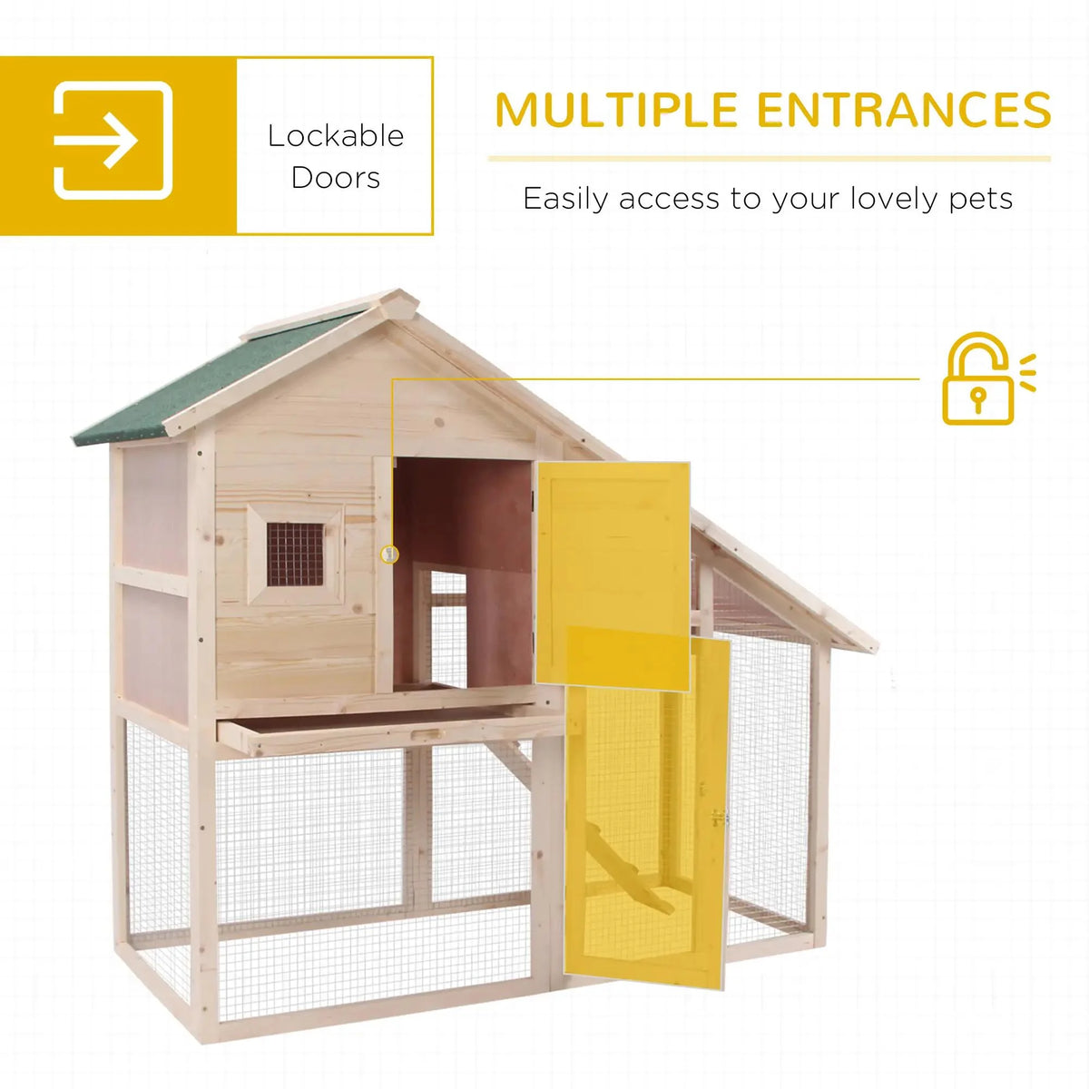 Pefilos 55" 2 Story Rabbit Hutch with Ramp, Tray, Wood Bunny Cage Poultry Chicken Coops, Beige