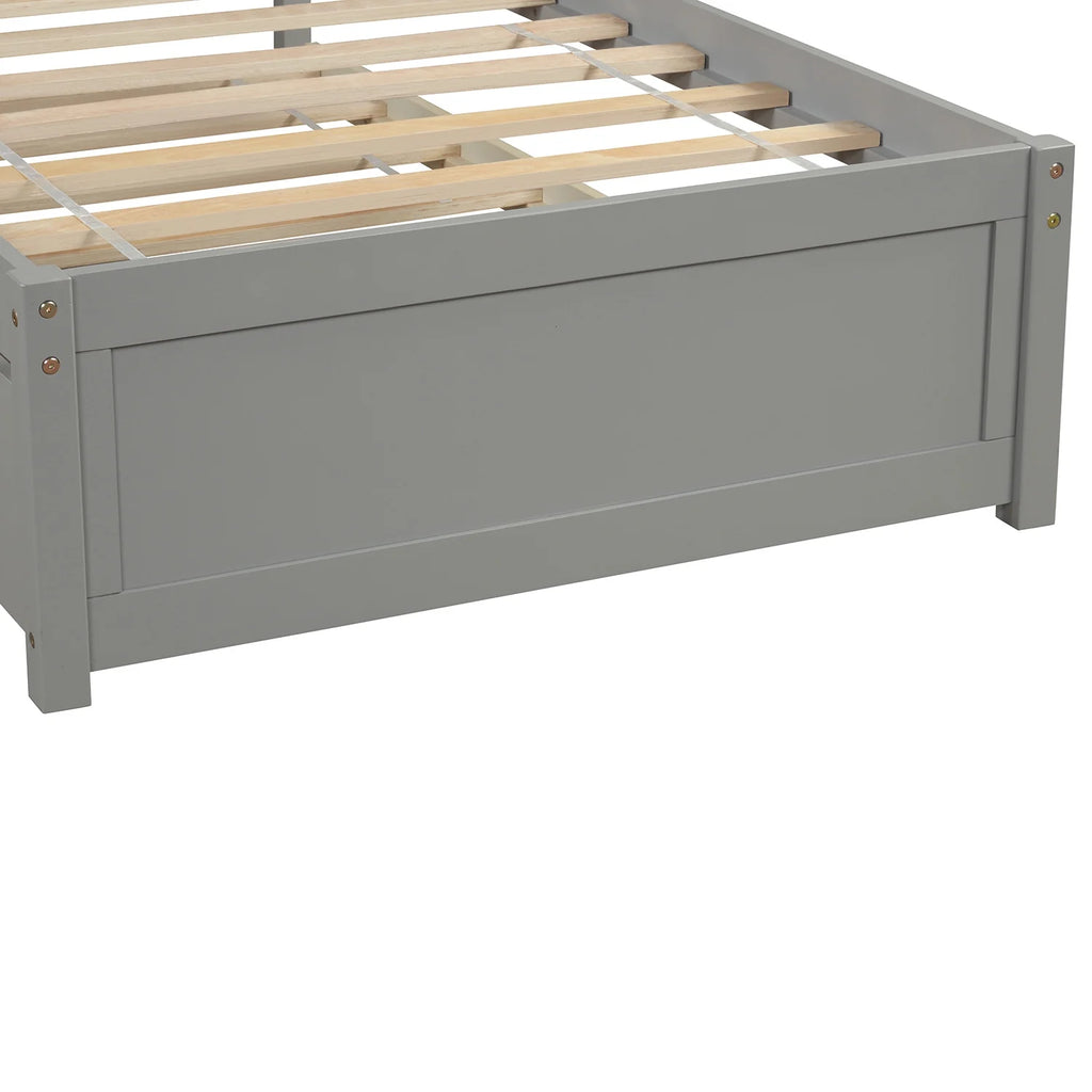 Aukfa Twin Platform Bed with Trundle - Trundle Bed with Headboard for Kids Teens - White